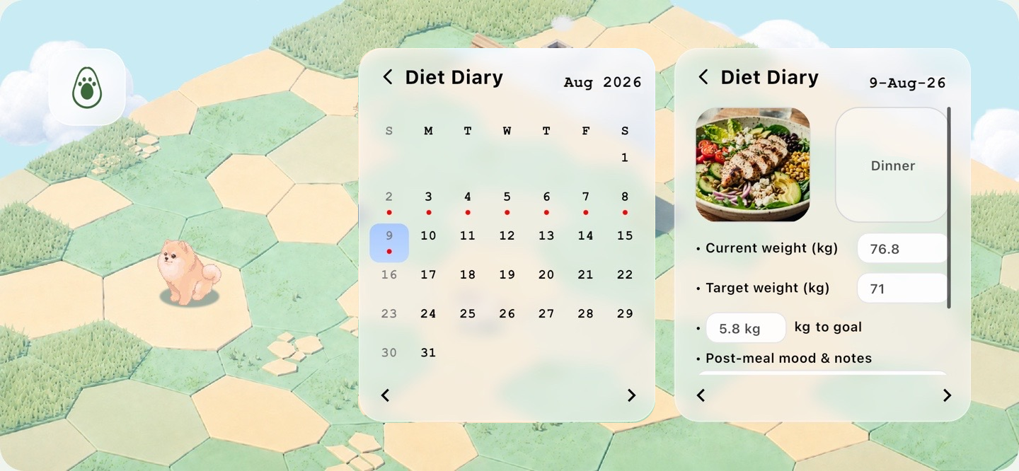 AvoPet meal diary screen
